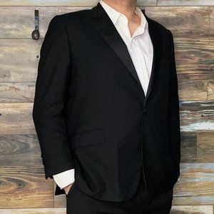 J. Hilburn Tailored Fit 100% Wool Black Working Cuffs Tuxedo Blazer Jacket 47R